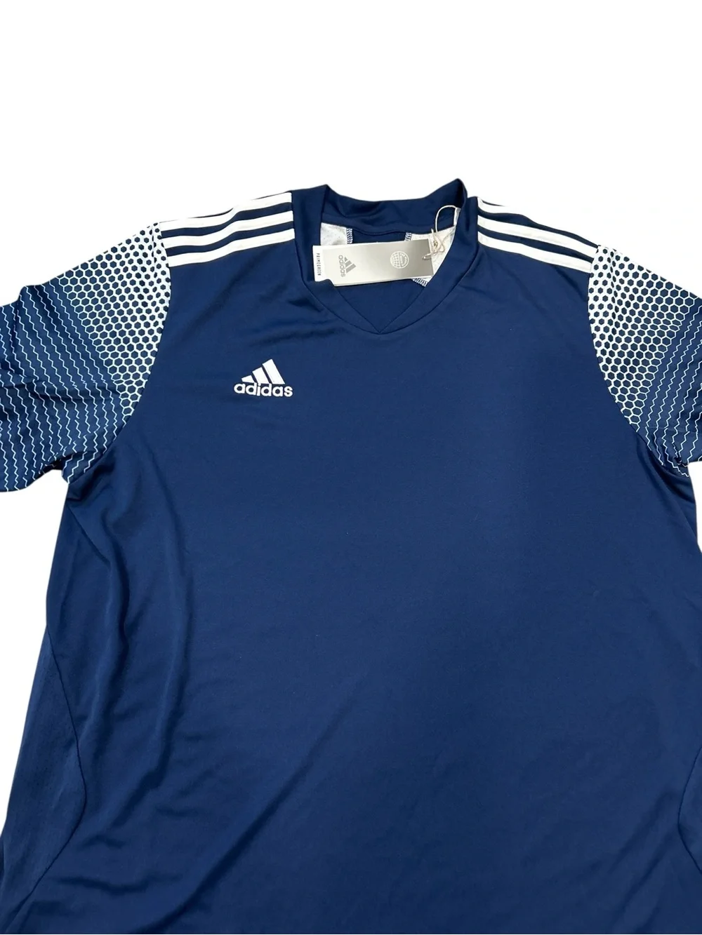 adidas Men's Dark Blue Short Sleeve Training Jersey with White Accents Xl